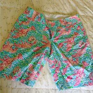 Lilly Pulitzer The Chipper Pink & Aqua Lobster Print Bermuda Shorts